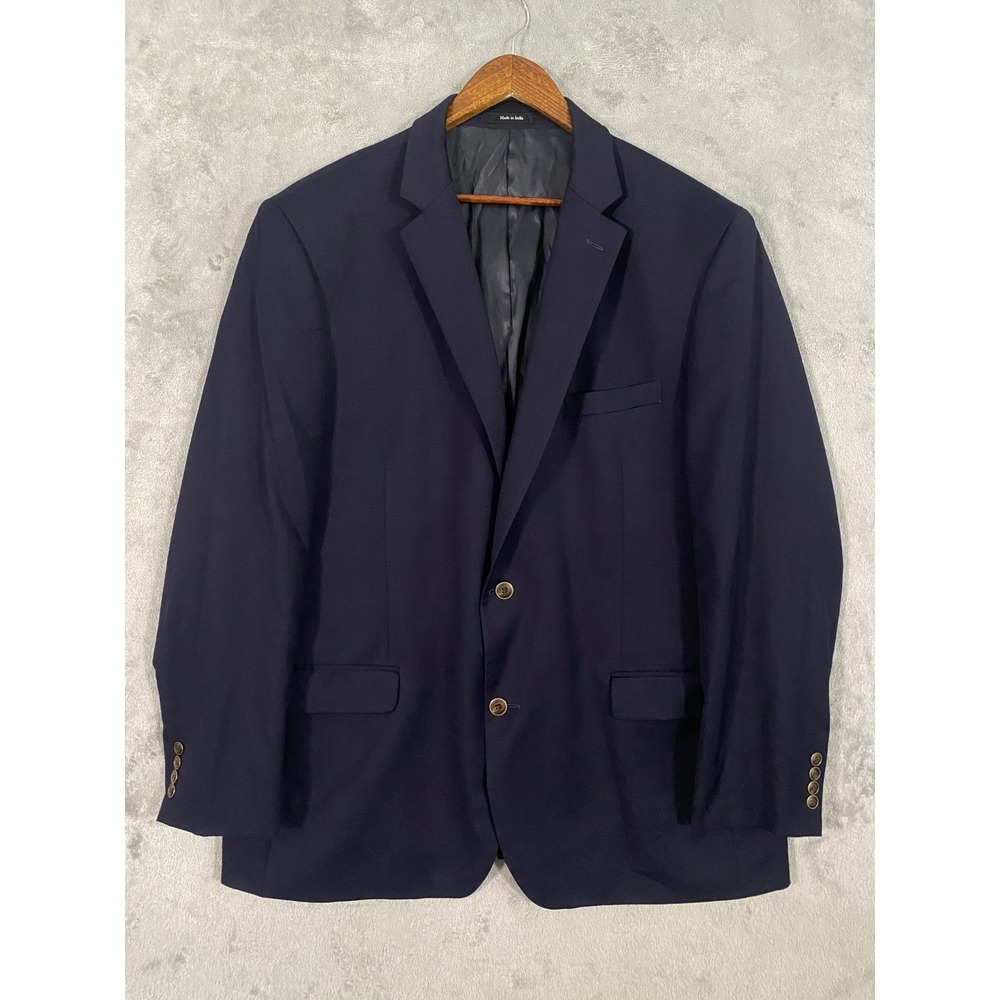 Joseph & Feiss Blazer Mens 48L Navy Blue Gold Classic Fit 100% Wool Sport Coat